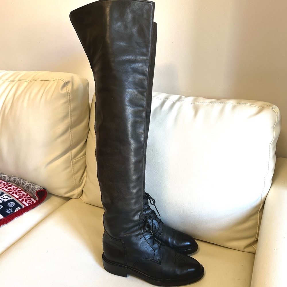CHANEL Black Over the Knee Boots